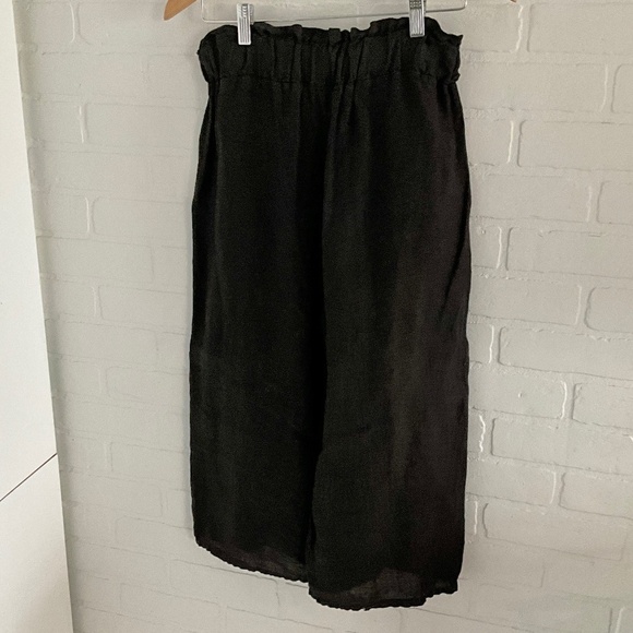 Viola Borghi Linen Pants Baggy Wide leg Parachute Cropped Paper Waist Pockets S - Picture 12 of 16